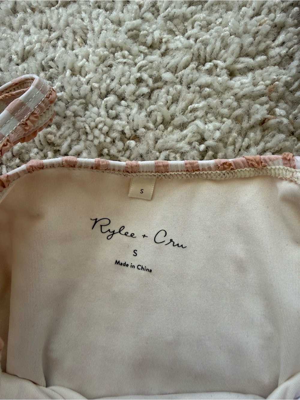 Rylee + Cru Peach and White Gingham One-Piece - Picture 2 of 3